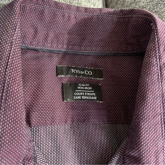 RW&Co Dark Purple Men's dress shirt slim fit Size M, 15-15.5 neck - Picture 5 of 10